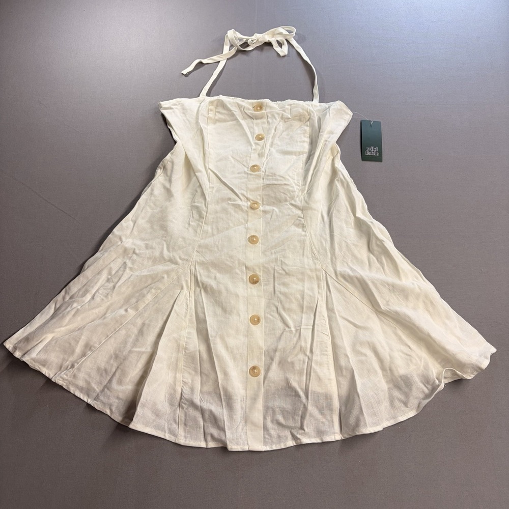 Wild Fable Halter Mini Dress Womens M Cream Button Front Linen Blend NWT